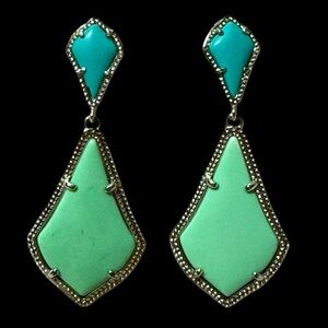 Kendra Scott Alexa Gold Custom Earrings in Teal and Mint Green Magnesite